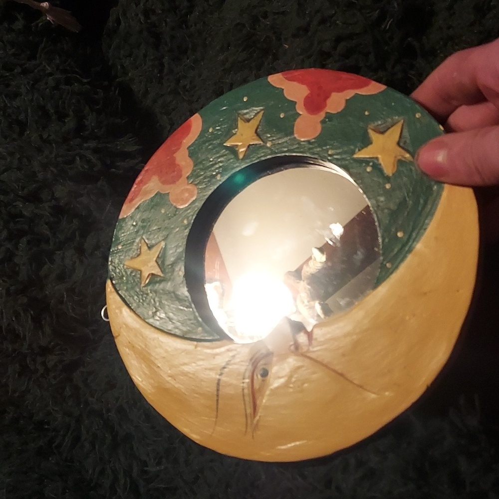 Vintage hand carved / painted celestial wall mount ready mirror / frame - Picture 1 of 3